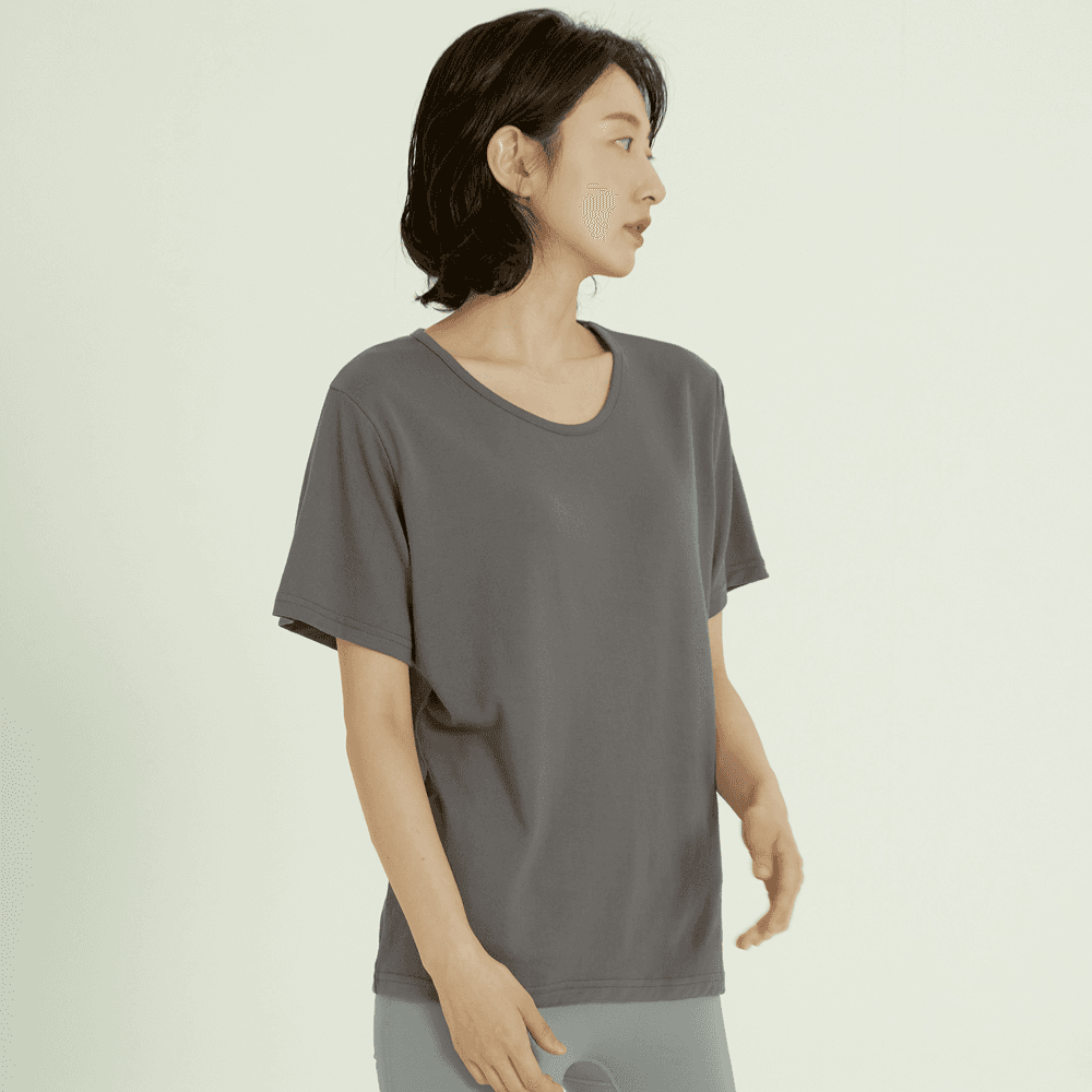 친환경 천연염색 모달 U NECK T-SHIRT YVO_ CHARCOAL