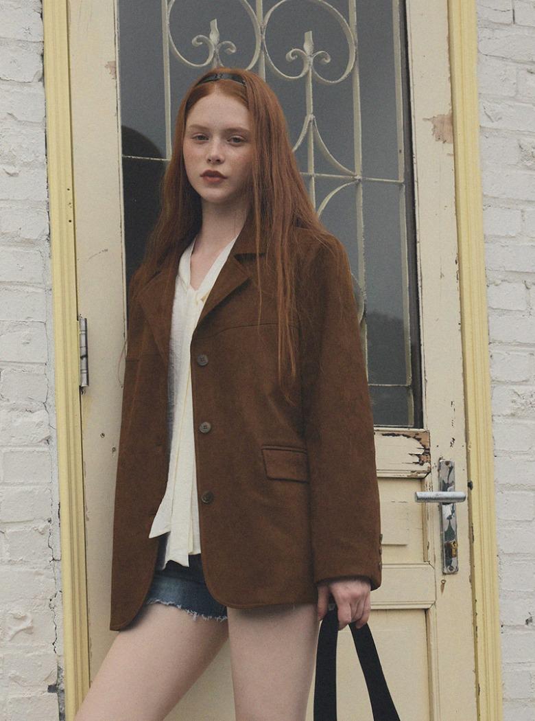 트위 [직잭 단독 판매]딘즈 베이직 블레이저 자켓 [스웨이드/레더]