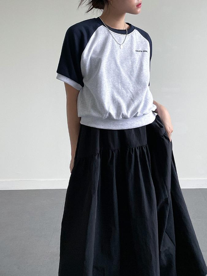 [주문폭주]크리미 레글런 배색 세미크롭 반팔 맨투맨