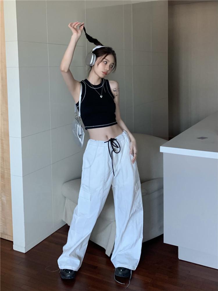 스티치 디자인 슬링 나일론 카고 팬츠 코디 트렌디한패션