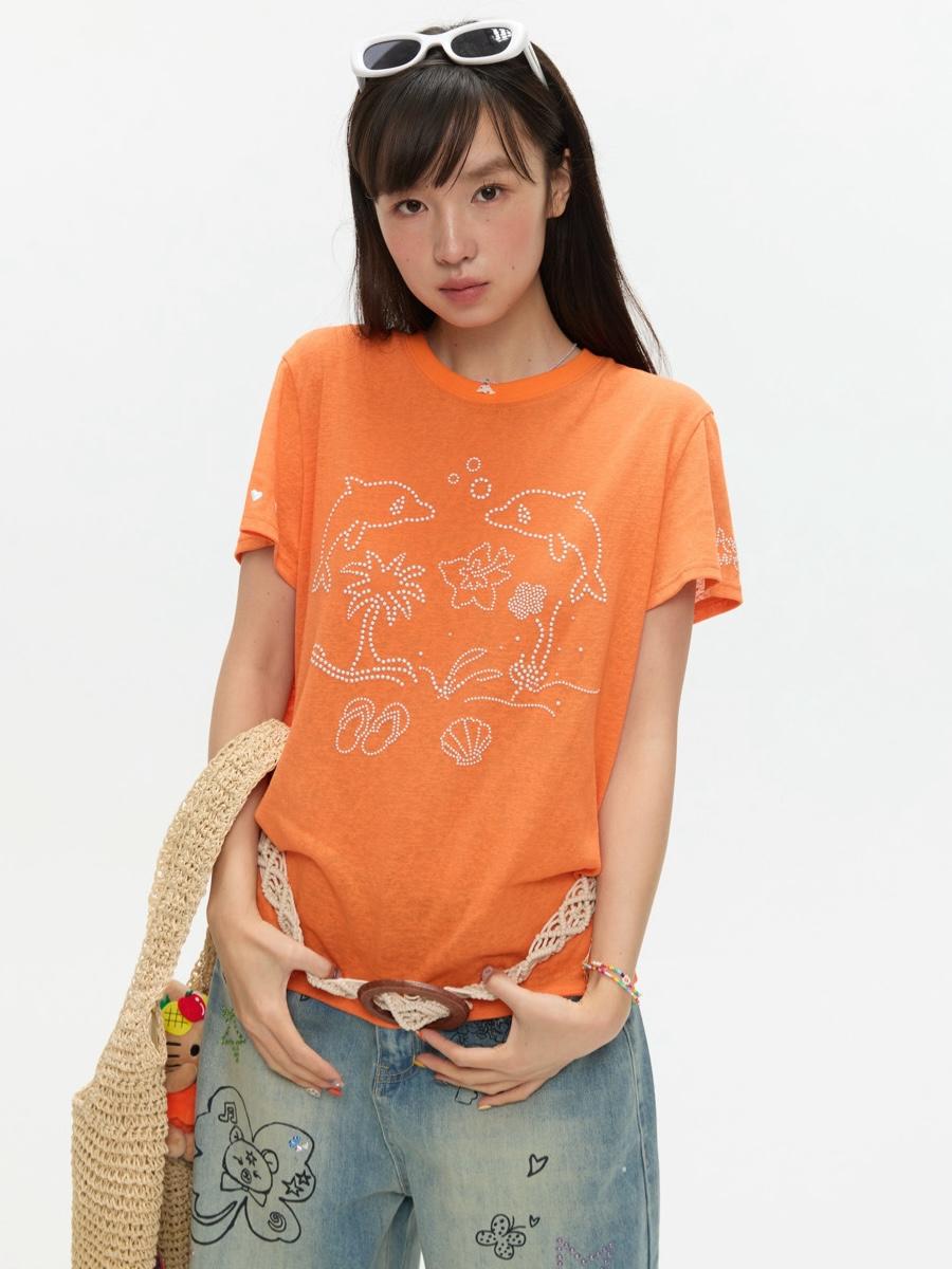 BETWEENAND X SUNONEBIRD Dolphin Beach Beads T-Shirt (2color)