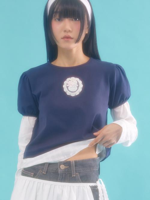 layered puff top_navy