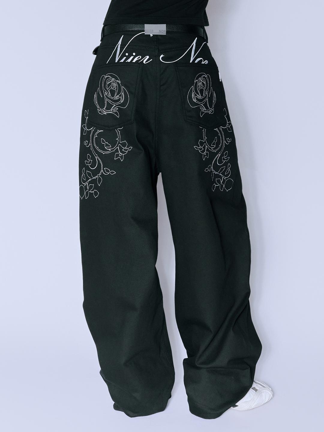 ROSE BALLOON DENIM PANTS_BLACK