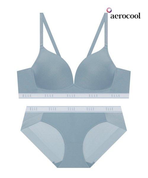 에어로쿨 컴포트핏 노와이어 블루 그레이 브라 팬티 세트