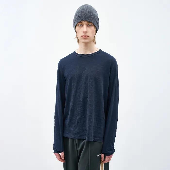 텍스처드 슬럽 롱 슬리브 티셔츠 네이비