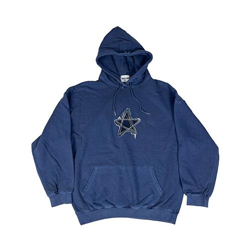 Doodle Star Pigment Sweat Hoodie ((Navy))
