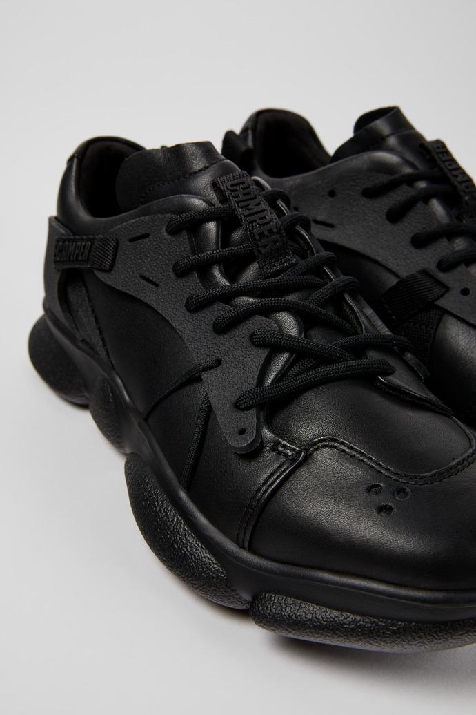 Black leather and textile sneakers for women