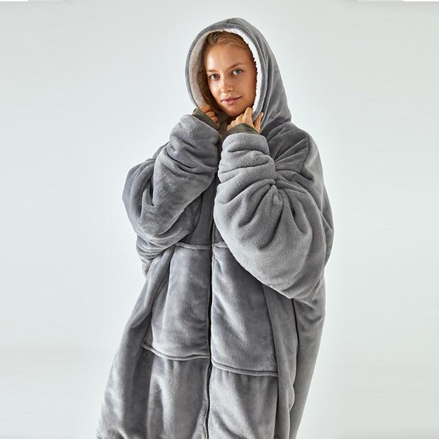 겨울 집순이 입는담요 후드 집업 두꺼운 밍크 양털 대형 망토 이불 오버사이즈