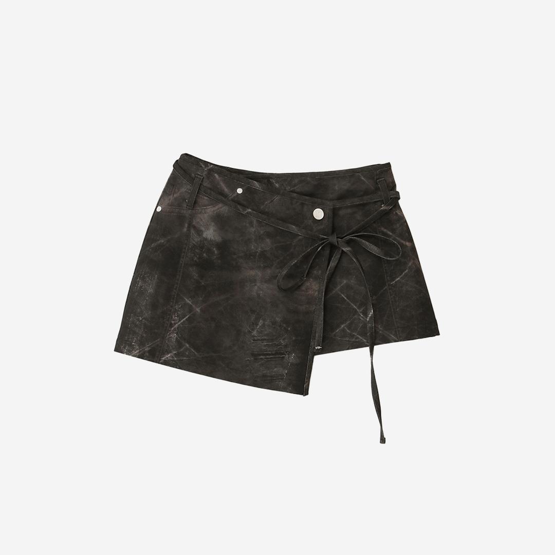 Yuse Women Denim Full Print Wrap Skirt Black