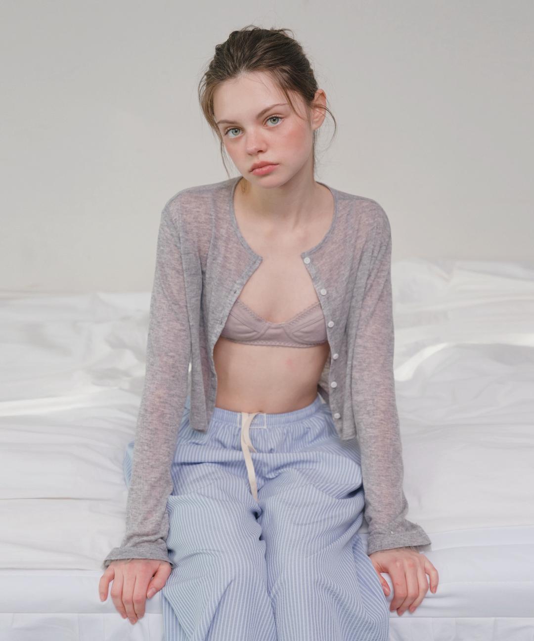 하네 시어 리브드 가디건_Gray Mute