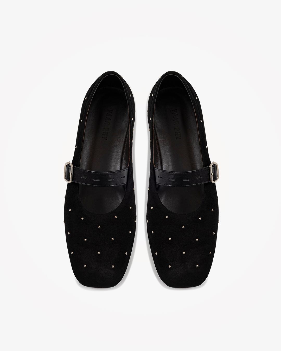 STUD DETAIL SUEDE FLATS (BLACK)