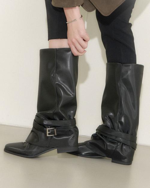 Miel 미엘 슬라우치 폴더블 하프 부츠