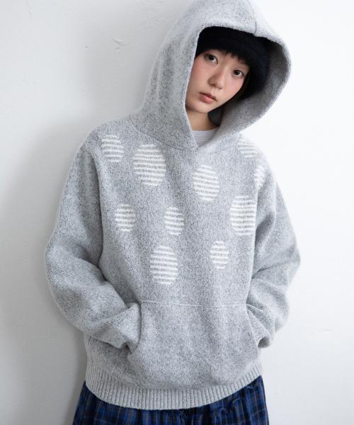 DOT KNIT HOODIE_GREY(IK2FFMK640A)