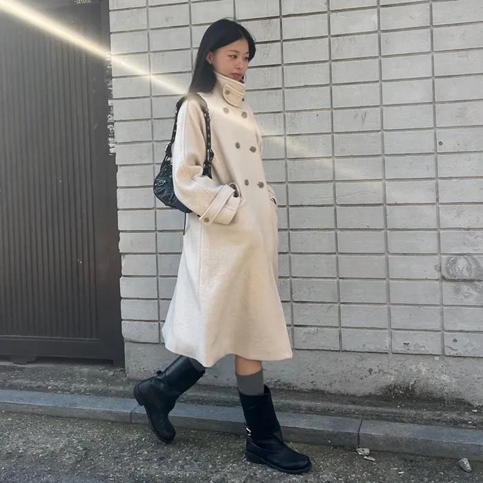 [인플루언서 착용] Soft Double Button Balmacaan Coat_ivory