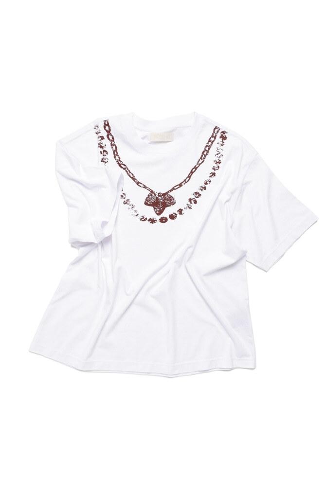 넥크리스 그래픽 크롭 반팔티 (화이트)