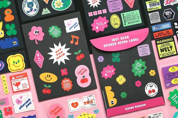 쥬시베어 리무버 스티커 8종 세트_레트로라벨