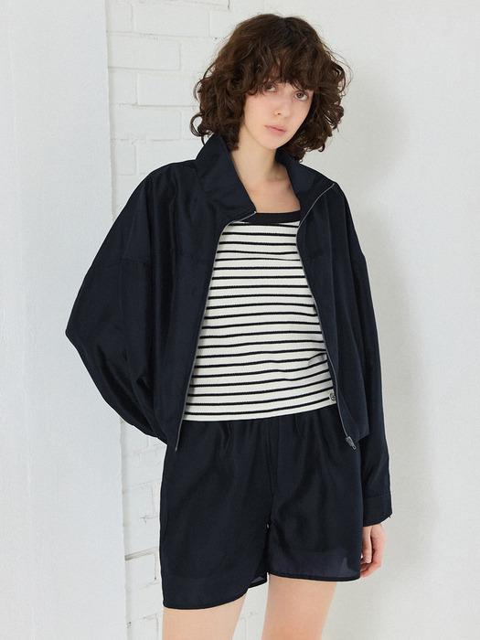 하이넥 실키 새틴 블루종 [다크 네이비]