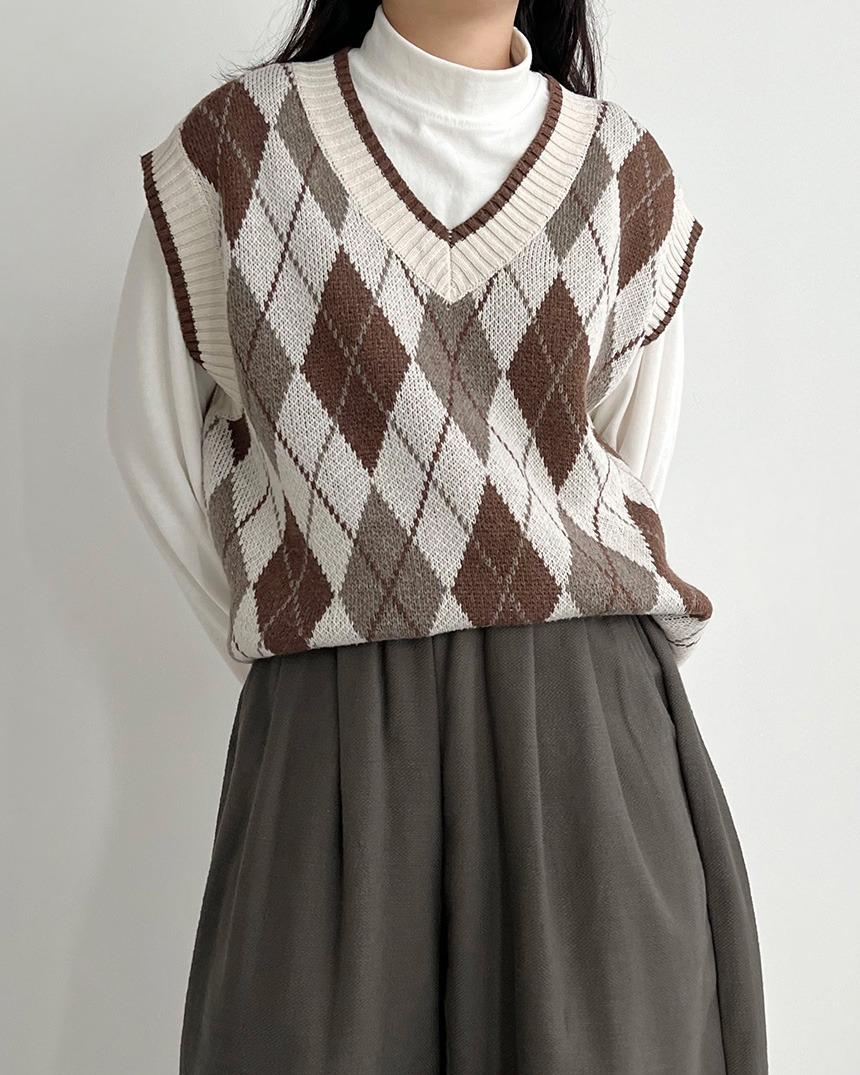 [unisex] 비스 아가일 울 니트 조끼 (3color)