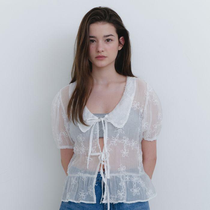 See through flower blouse_White