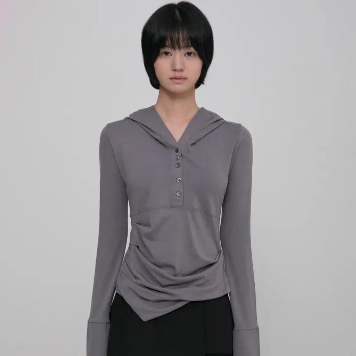 Asymmetrical Draped Hoodie (FL-187_Gray)
