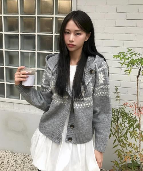 노르딕 휘게 후디드 가디건_그레이