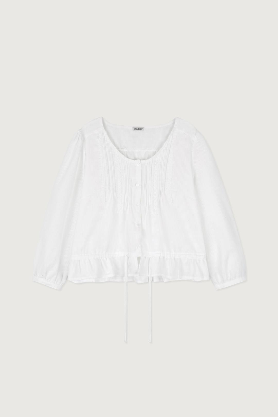 Sono Pintuck Crop Lace Cotton Blouse (ivory)