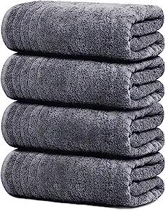 Tens Towels 대형 목욕 타월, 100% 면, 76.2 x 152.4cm(30 x 60인치) 엑스트라 라지 목욕 타월, 경량, 빠른 건조, 뛰어난 흡수성, 완벽한 욕실 타월 (4팩, 다크 그레이)