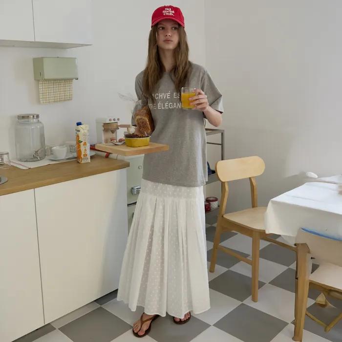 Embroidery Flare Skirt Ivory