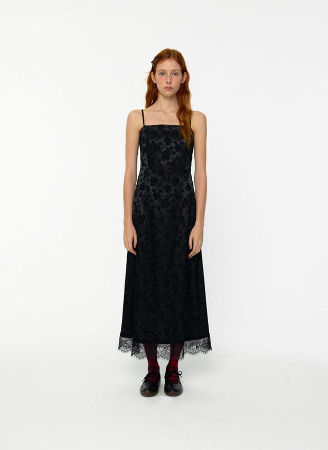 Floral Jacquard Silm Long Dress (Black)