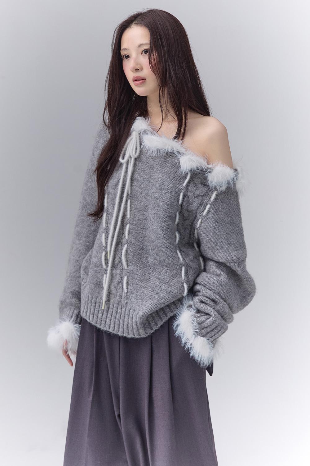 [Exclusive]OFF SHOULDER ANGEL CABLE KNIT_TT5W305CH
