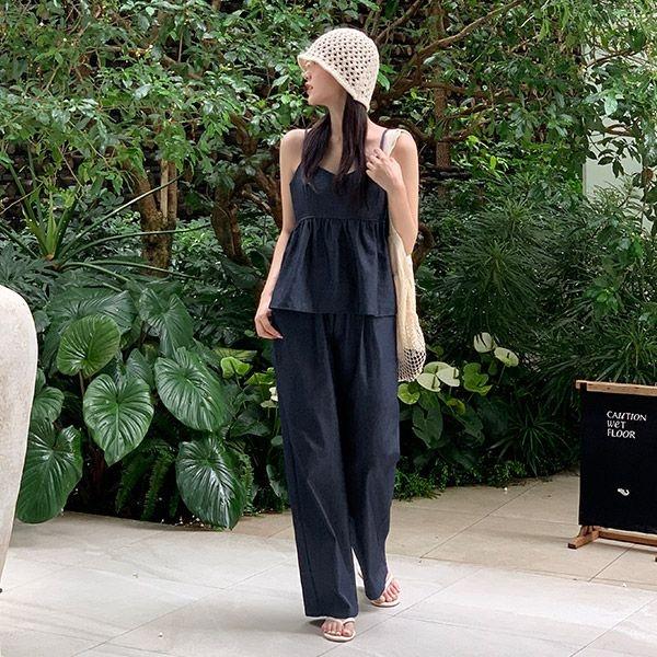 (뷔스티에+팬츠set/가성비템) 글렌 뷔스티에 밴딩 와이드 팬츠 세트 st2616