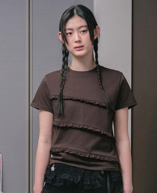 [3월 22일 예약 발송] frill t-shirt (brown)
