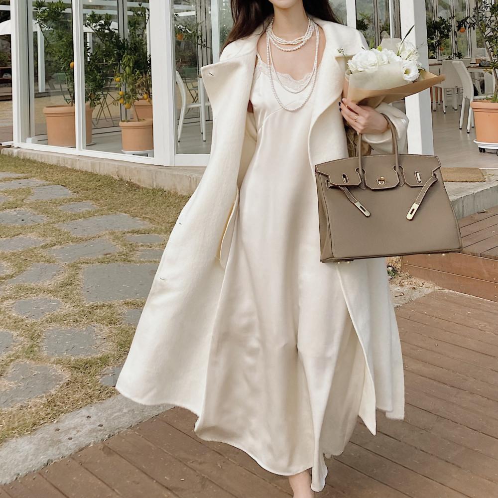 (당일발송) 소피아 실키 슬립 롱 원피스 3color 새틴 A라인 플레어 레이스 페미닌 청담동룩 우아