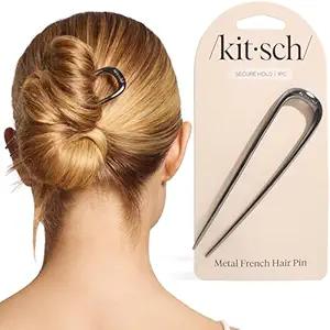 Kitsch 여성용 메탈 프렌치 헤어핀 - 우아한 헤어 액세서리, 번과 프렌치 트위스트에 이상적, 안전하고 편안한 착용감을 위한 디자인 | 여성을 위한 이상적인 선물 - 적철광