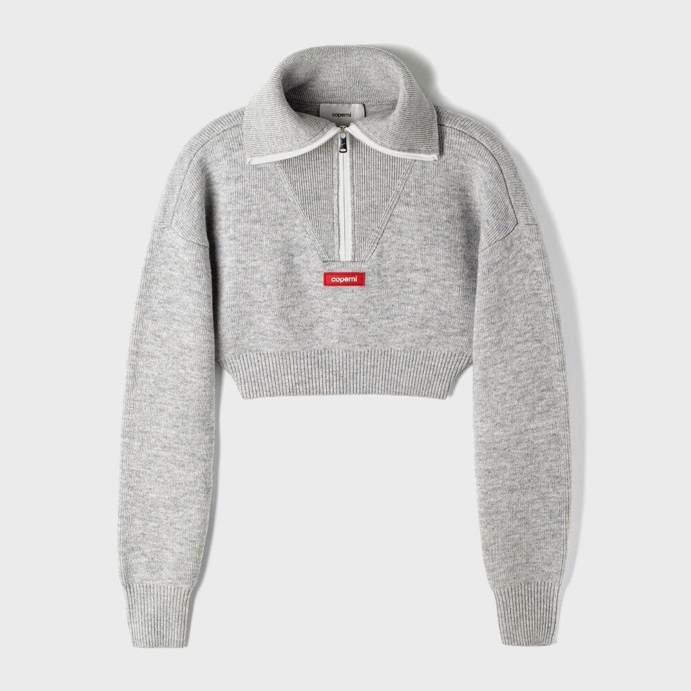 (W) 하프 크롭 스웨터 HALF-ZIP CROPPED SWEATER LIGHT GREY MELANGE