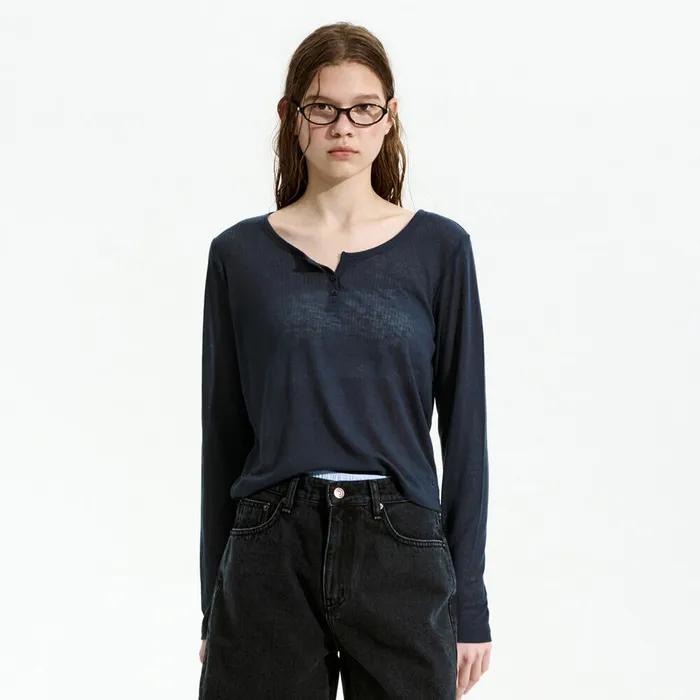 HENRY NECK LONG SLEEVE T-SHIRT_CHARCOAL NAVY_LC252TS03N3