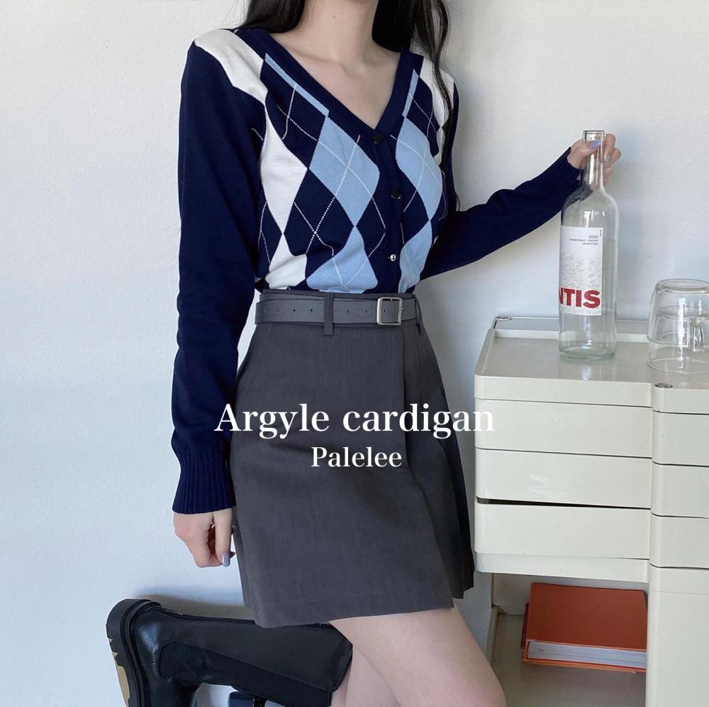 아가일 패턴 깔끔 니트 남색 하늘색 흰색 하이틴 스쿨룩 가디건