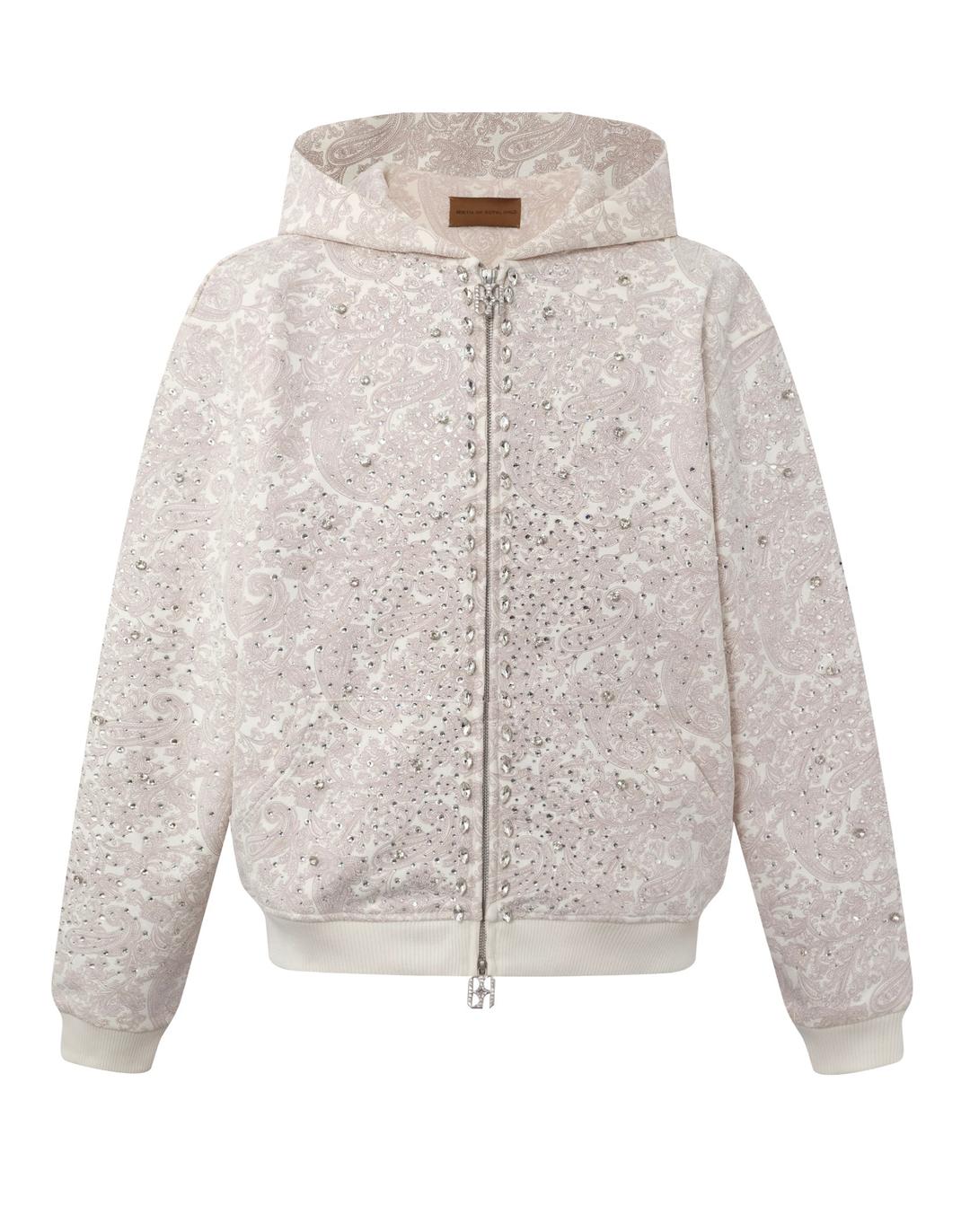 Cashew Blossom Pearl Zipper Hoodie-WHT