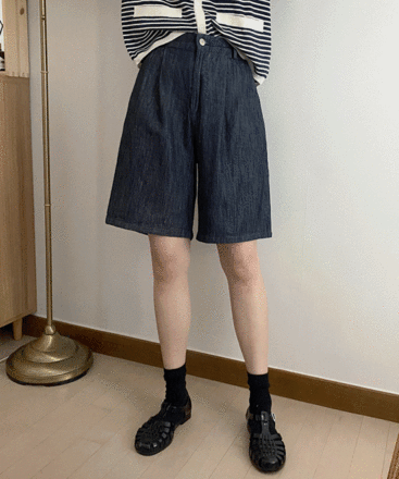 [~2XL/무료배송]버뮤다 린넨 생지 데님 투핀턱 5부 반바지