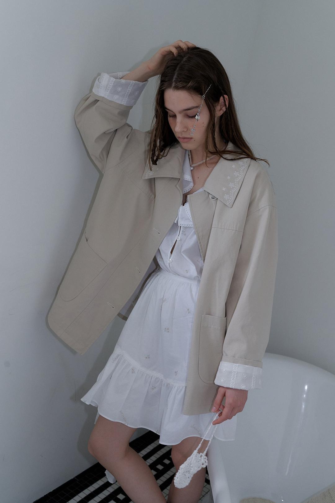 Embroidery Cotton Coat (Beige)