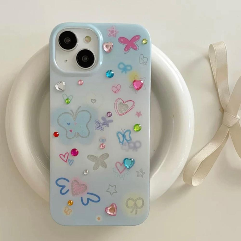 Y2k 유니크 하늘 큐빅 아이폰 케이스 스타 우정 커플 캐릭터 실리콘