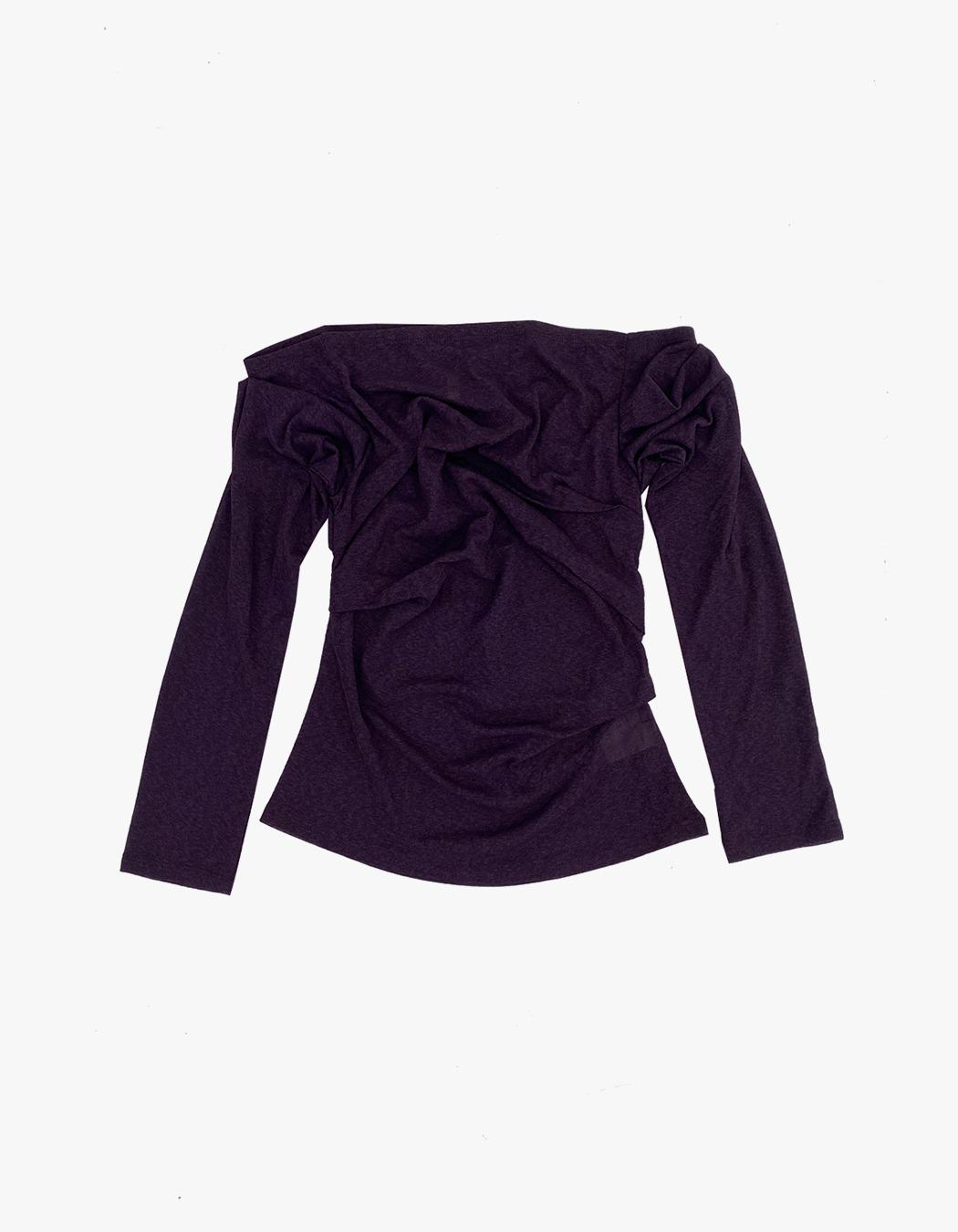 Draping Off-Shoulder Top (3/4 Sleeve) - Purple