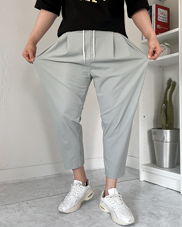 (1+1 sale)북극 핀턱 냉동고 크롭 세미와이드 밴딩 슬랙스 3co