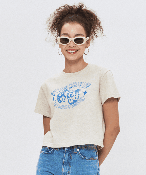 여성 피츠윌리엄 크롭 반팔 티셔츠 아이보리