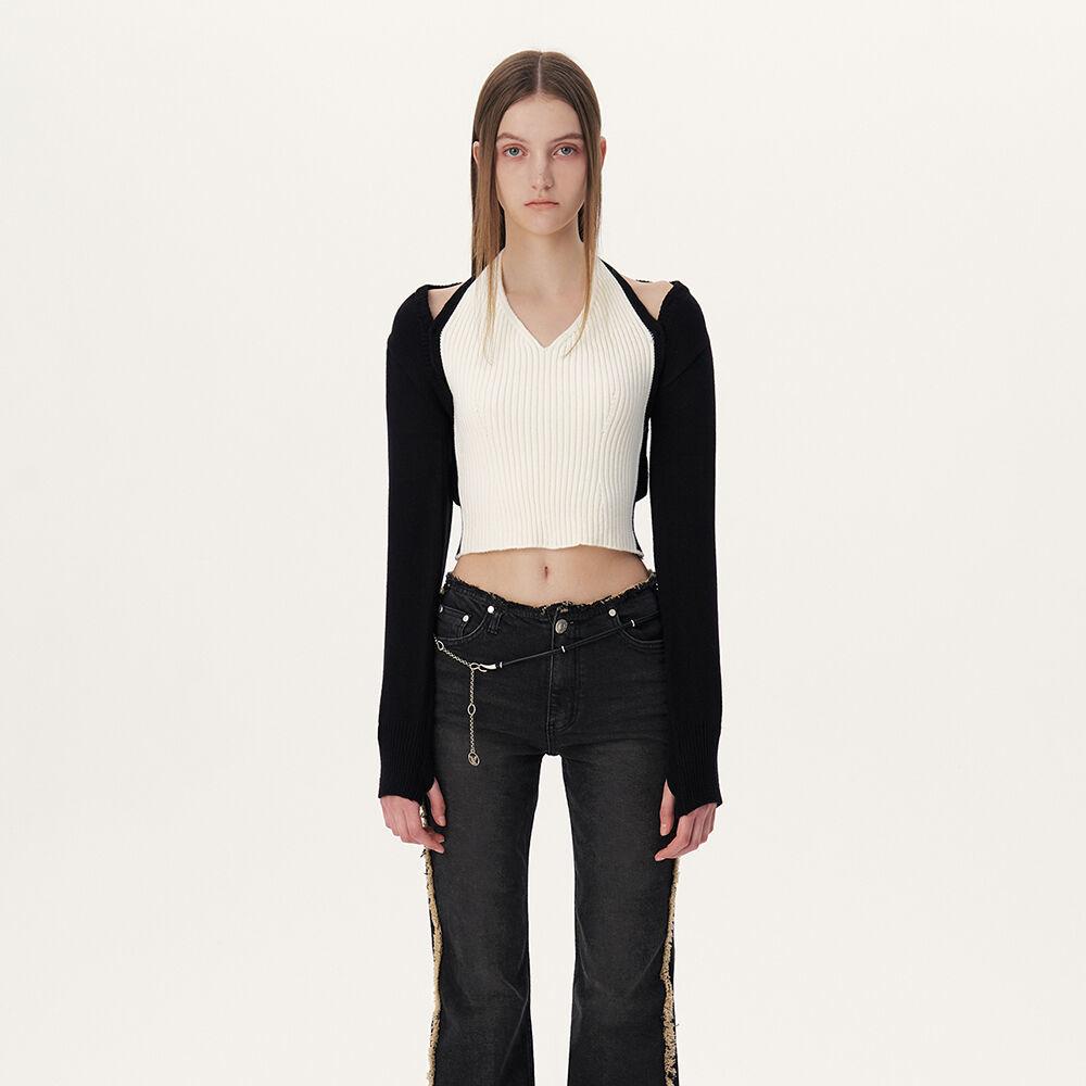 (SET) 22A HALTER KNIT TOP & LAYERED BOLERO KNIT TOP - IVORY