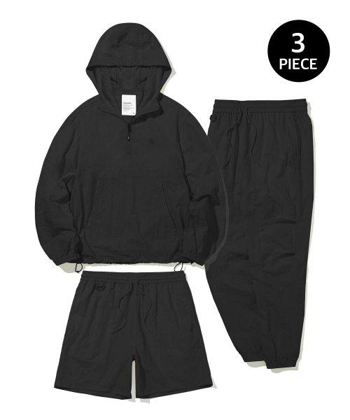 [SET] 쓰리피스 컴피 후드 아노락 셋업_블랙