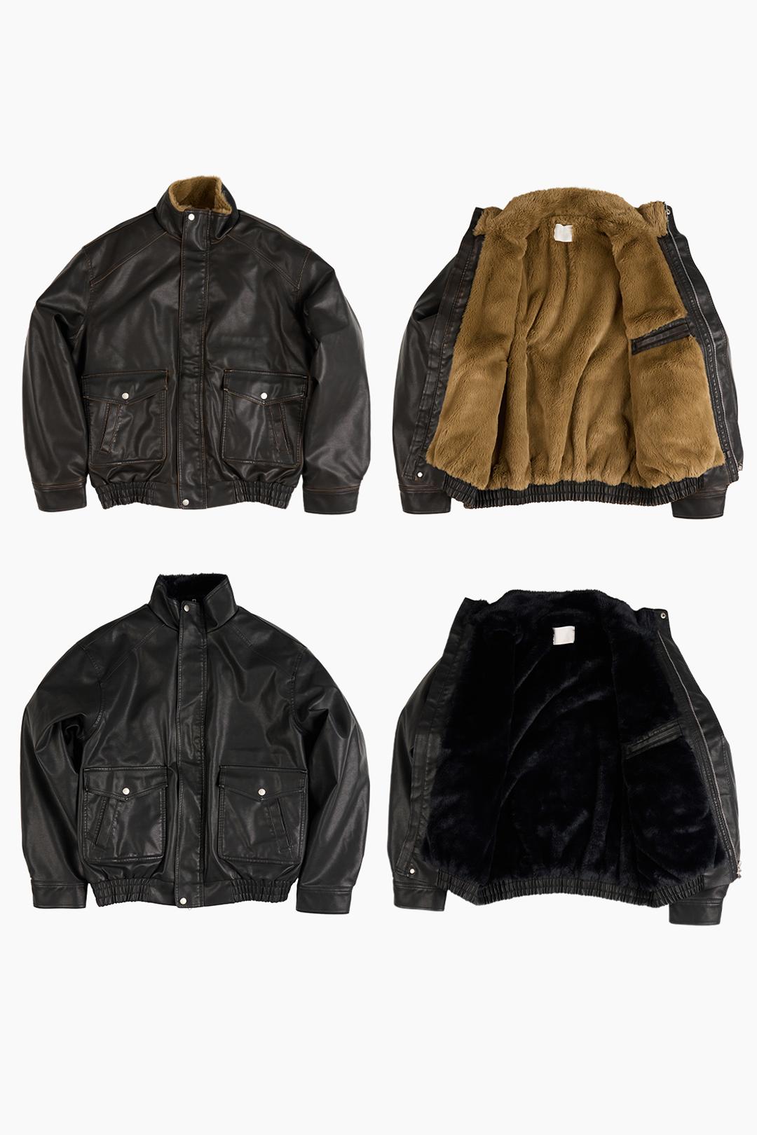 라우코하우스 [주문폭주] 퍼 라이닝 레더 블루종 점퍼