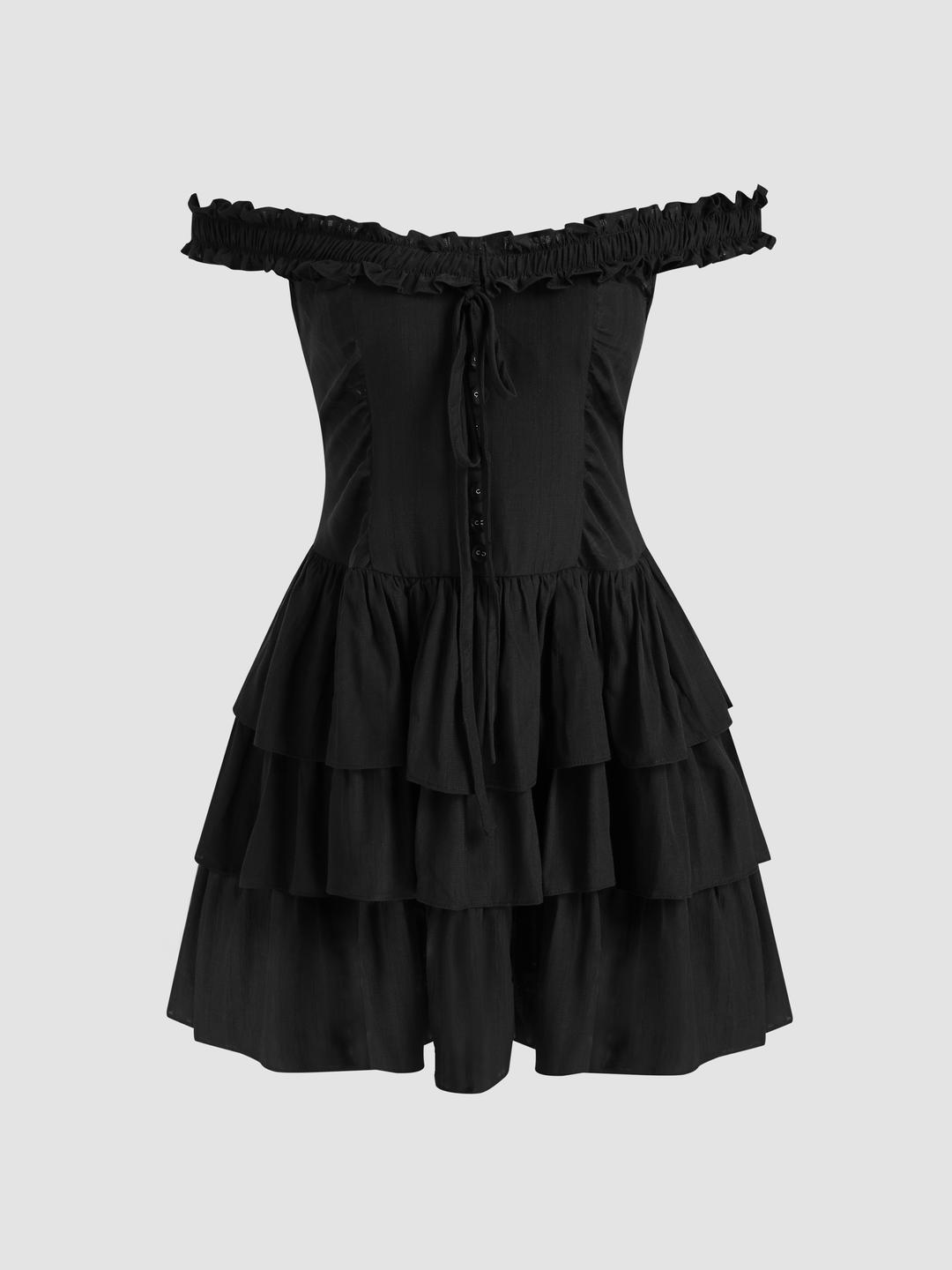 Solid Ruffle Layered Corset Dress