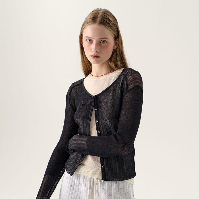 SHEER RIB CARDIGAN (CHARCOAL)