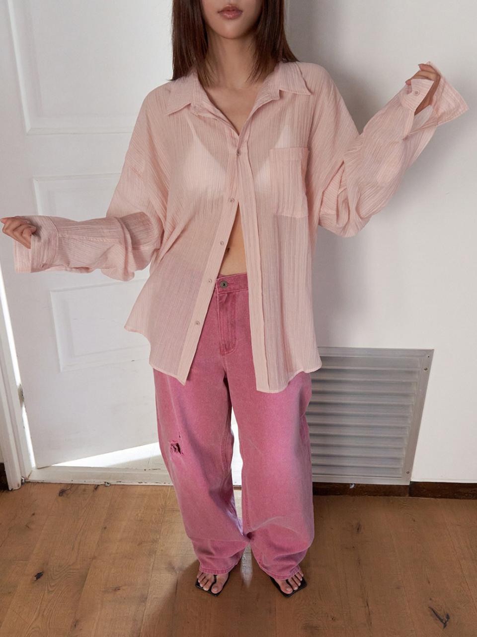 25SS candy stripe sheer shirt